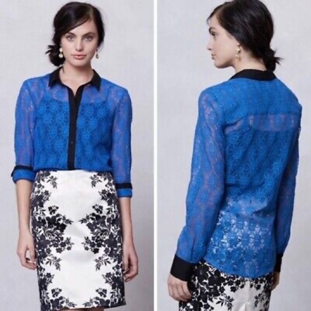 Anthropologie Vanessa Virginia Blue Lace Women's Top